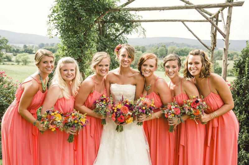 orange-bridesmaid-dresses, coral-bridesmaids